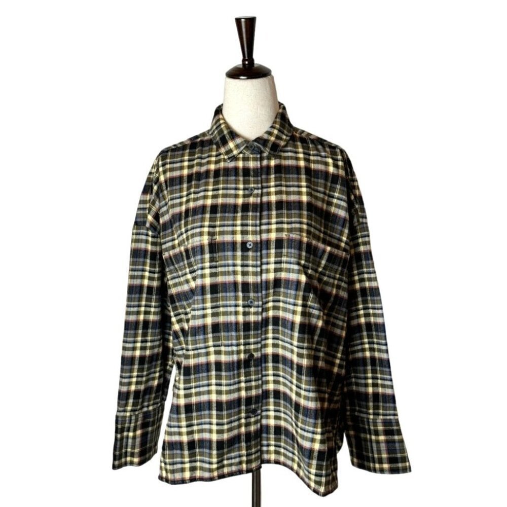 Everlane Brown Multi Plaid Collared Button Down T… - image 2